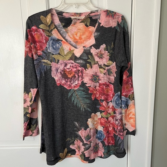 Soft Surroundings Midnight Blooms Floral Lightweight Sweater PS Cottagecore - Picture 4 of 15